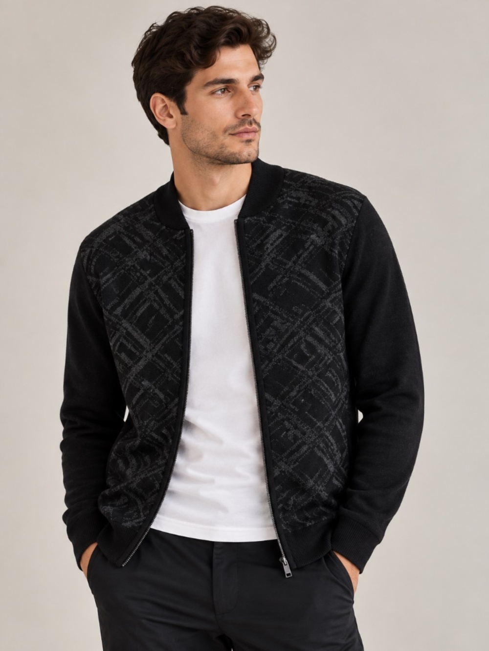 Calvin Klein Men’s Black Patterned Zip Cardigan – Size S